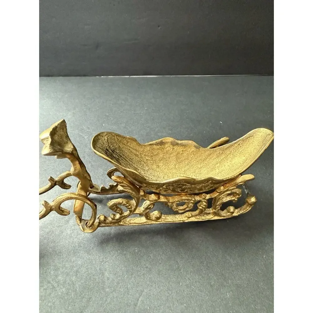 Vintage The Bombay Company Reindeer With Sleigh Brass tone Decorative Figurine